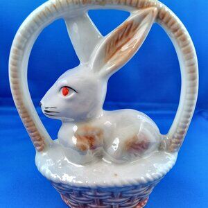 vintage mid century lusterware bunny in basket made in Brazil